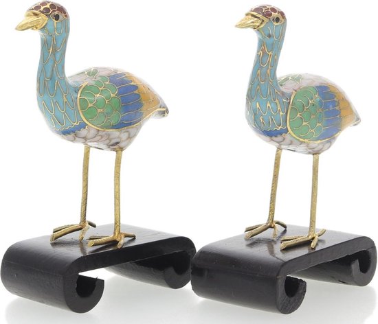 Behave Cloisonné vogel set - emaille vogeltjes blauw multi kleur - 9.5 cm