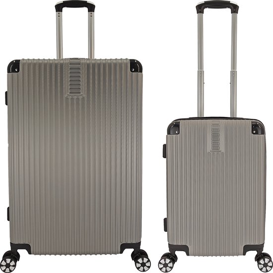 SB Travelbags 2 delige bagage kofferset 4 dubbele wielen trolley - Grijs - 75cm/55cm