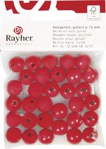 Houten kralen - rood - 12 mm - 32 stuks - gepolijst