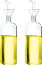 Glazen oliefles, olijfolie-dispenser met schenktuit, olie- en azijnstel, voor keuken en barbecue, 500 ml, set van 2