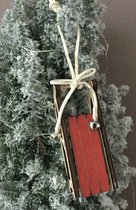 Set van 2 - houten slee hout - rood - kersthanger - kerstboomhanger - winterhanger - sneeuwhanger