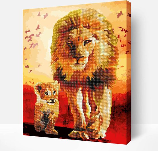 Schilderen Op Nummer Volwassenen DIY Hybrid Paint By Number Diamond Painting - Compleet Hobby Pakket op Frame met Vernis - ®Arty Bee - The Lion King - 40x50cm