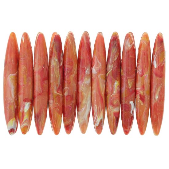 Behave Armband oranje met lange platte kralen 17 cm