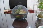 fruitmand met deksel - metalen schaal en vliegenkap - voerscherm - groentemand - fruitschaal - voerscherm - voerbakje, houdt groenten en fruit, Grijs (2 fruitmanden en 2 deksels; 4 stuks totaal)