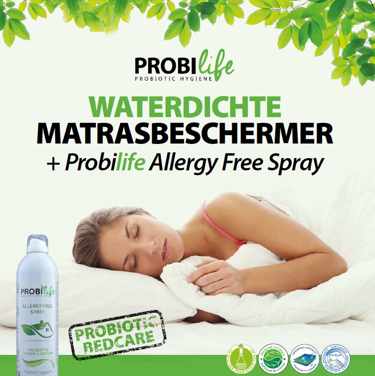 Probilife Probiotic bedcare pakket Second Skin matrasbeschermer 90x200 + allergy Free Spray allergenen spray