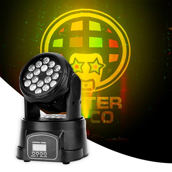 Monsieur Disco - Move Spott | Lampe Disco | Head mobile | 18x3W | DMX | éclairage LED | Boule disco | Éclairage de fête | Lumière disco | Lampe | Boule disco | Éclairage DJ