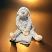 Slingeraap - knuffel - knuffelaap - pluche - blauw - 45 cm - aap met boerdoekje - babydoekje - cadeau set baby