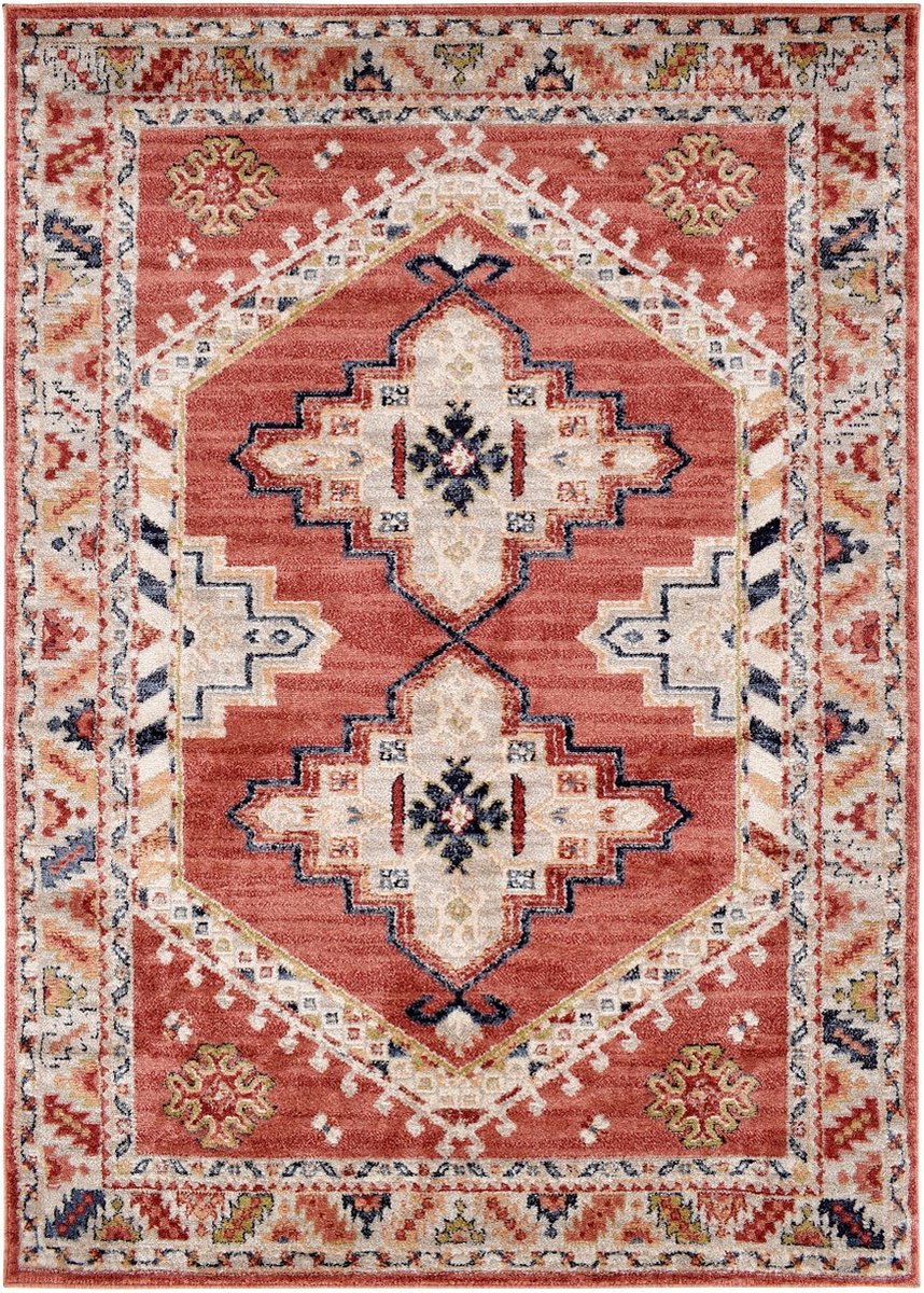 Vercai Rugs Florence Collectie - Laagpolig Vloerkleed - Polypropyleen - Rood / Ivoor - 200x290 cm