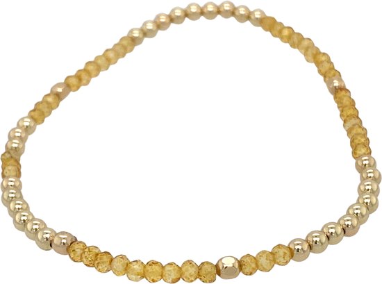 Pat's Jewels Bracelet Femme - Bracelet Élastique - Boules d'Or - Pierre Précieuse - Pierre de Naissance - Novembre