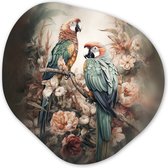 Organische wanddecoratie 90x90 cm - Organisch schilderij Papegaaien - Vogels - Natuur - Bloemen - Kunststof muurdecoratie - Woonkamer schilderijen - Organische spiegel vorm op kunststof