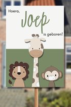 Welkomukkie.nl - geboortebord buiten - jungledieren - jadegroen - 50x70cm - gratis eigen tekst en naam - babybord