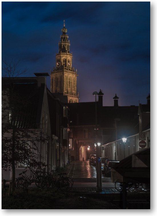 Nachtwake: Martinitoren - Turfsingel bij Avond - Fotoposter 50x70