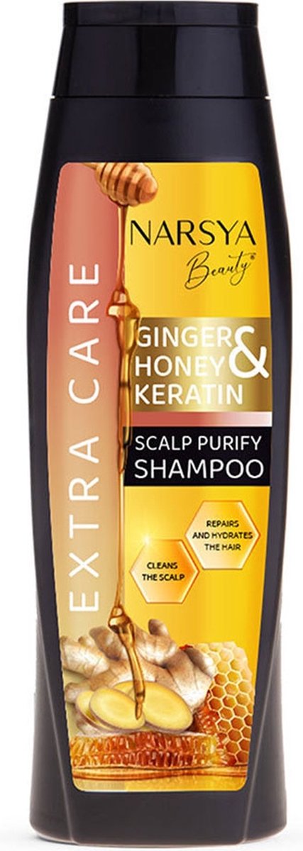 Natuurlijke shampoo met gember, honing en keratine voor droog en beschadigd haar - met zuiverend kracht 450ML