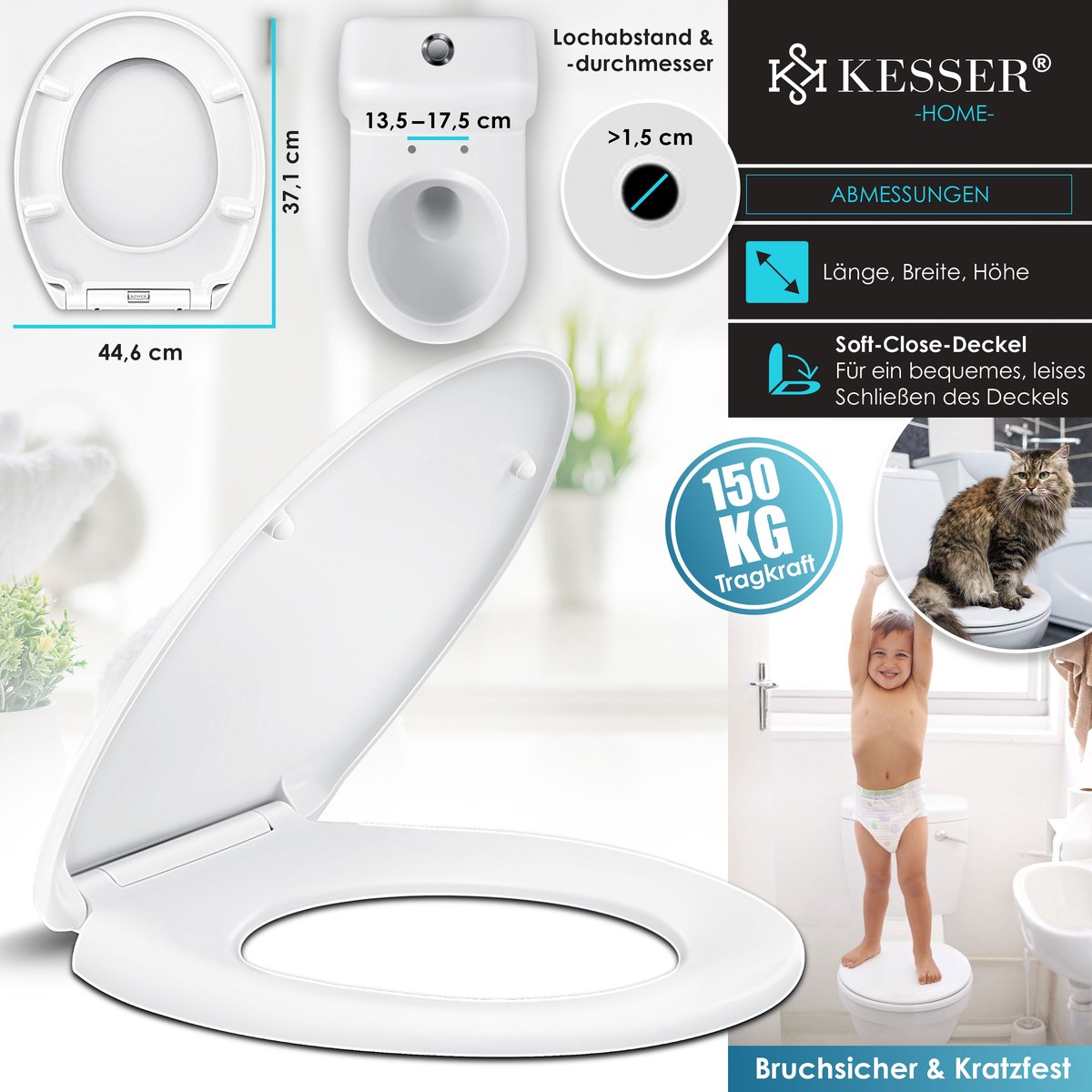 YEAUPE PRO Toiletbril Soft Close D-Vorm - Quick Release, Antibacterieel, 150 Kg Belastbaar, Wit