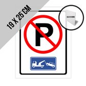 Pictogram/ bord alu di-bond | Stilstaan en parkeren verboden | 19 x 25 cm | Dikte: 3 mm | Privaat parking | Slepen | Niet parkeren | Takelen | Privé eigendom | Weg takelen | Roestvrij | 1 stuk
