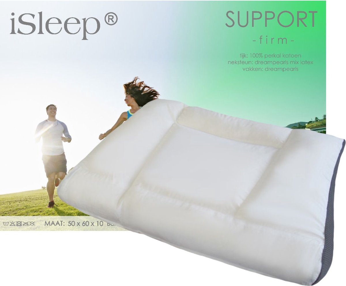 iSleep Support Hoofdkussen - Firm - Stevig Kussen - 50x60x10 cm - Wit - Neksteun en Ventilatieband