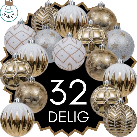 Premium Kerstballen Wit / Goud 32 Delige Set Kerstboomdecoratie