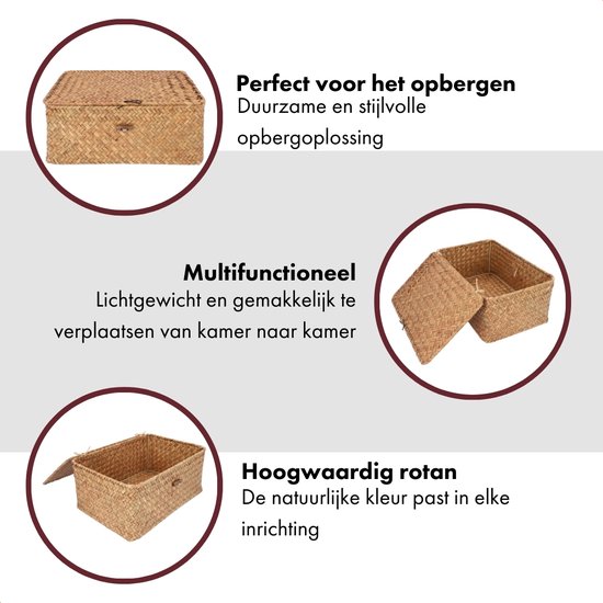 Boîte de rangement polyvalente et légère en rotin avec couvercle, parfaite pour toute décoration.