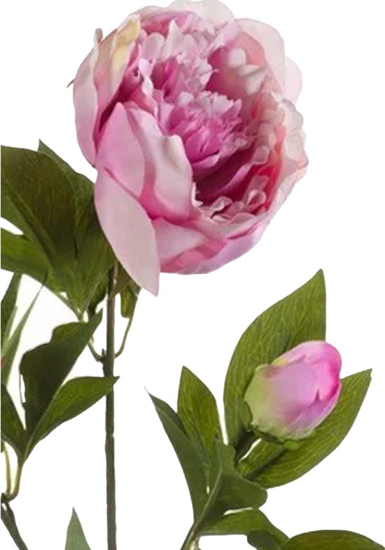 Branche de pivoines artificielles Emerald - 5x - 3 fleurs - rose - 70 cm - décoration