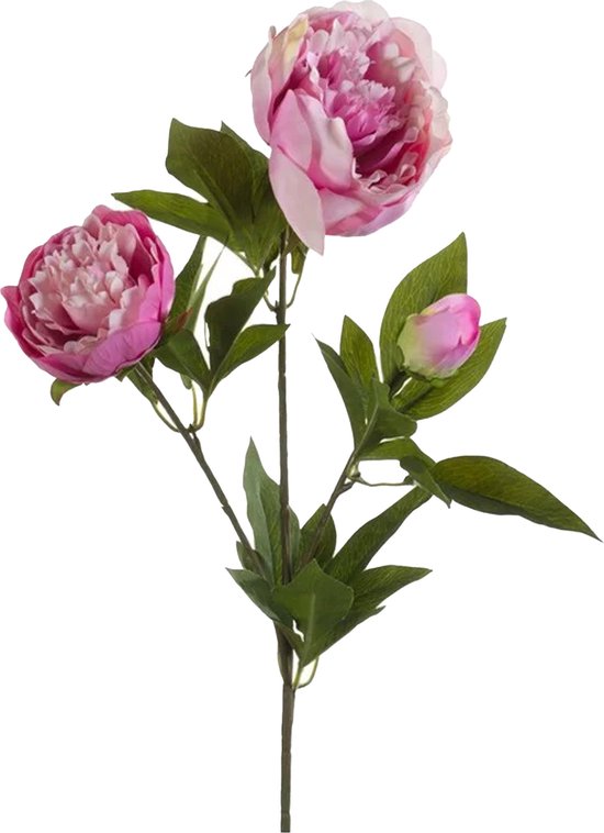 Branche de pivoines artificielles Emerald - 5x - 3 fleurs - rose - 70 cm - décoration