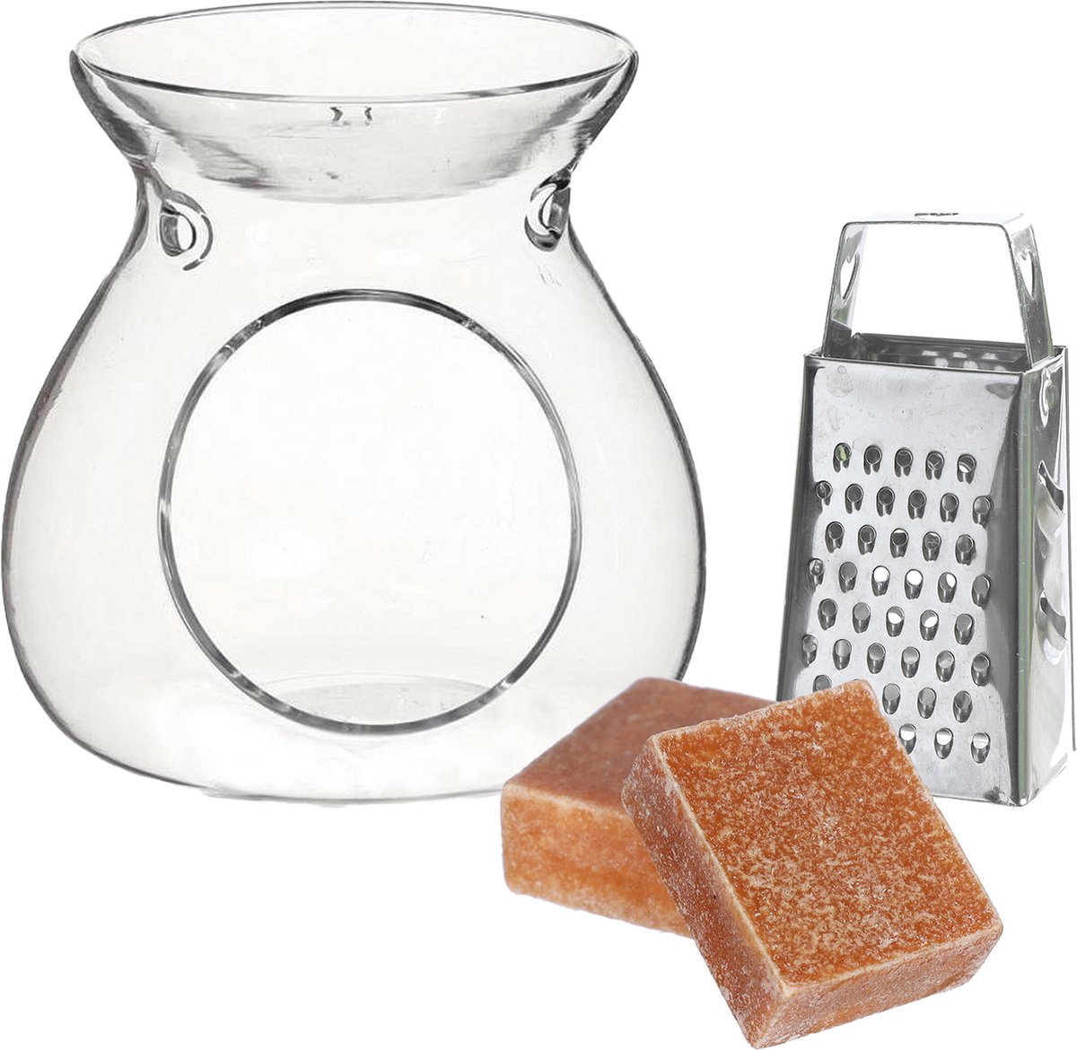 Ideas4seasons Amberblokjes/geurblokjes cadeauset - amber geur - inclusief geurbrander en mini rasp