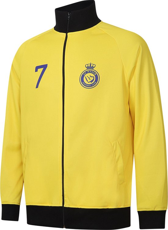 Gele trainingsjas met Al-Nassr logo, nummer 7 en zwarte details.