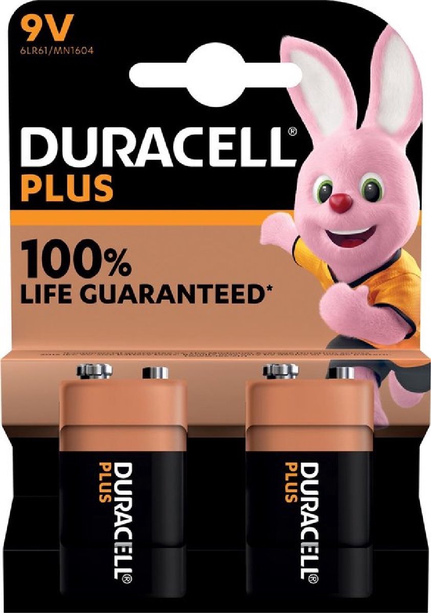 2x Batterij Duracell Alkaline Plus 9V bls1
