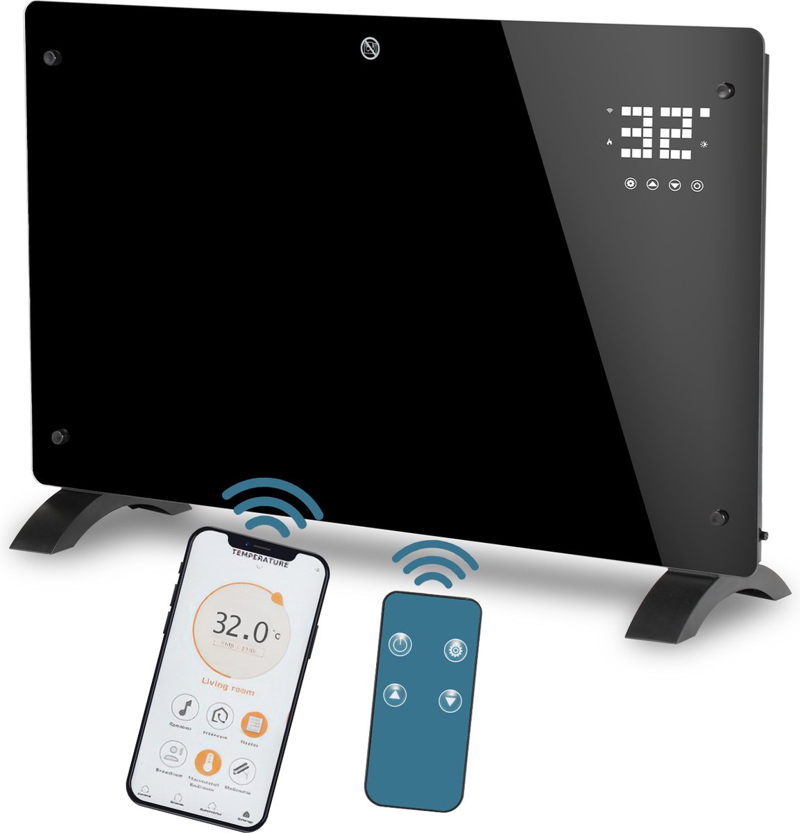 Bol.com Luxe elektrische kachel - Convectorkachel met glazen paneel – 2000W - Bediening zowel met app (via Wifi) als handmatig –... aanbieding