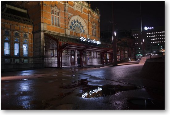 Midnacht op het spoor - Station Groningen - Foto op Plexiglas 60x40