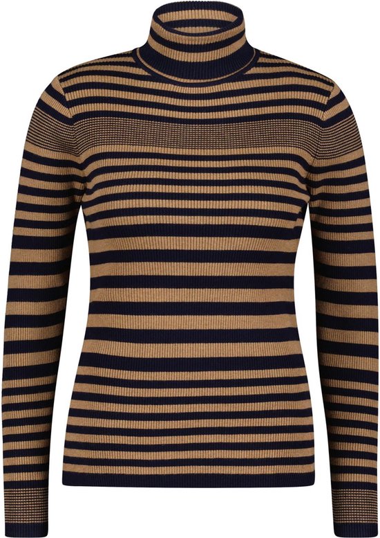 Red Button Trui Roll Neck Fancy Stripe Srb4068 Camel/ Navy Dames Maat - L