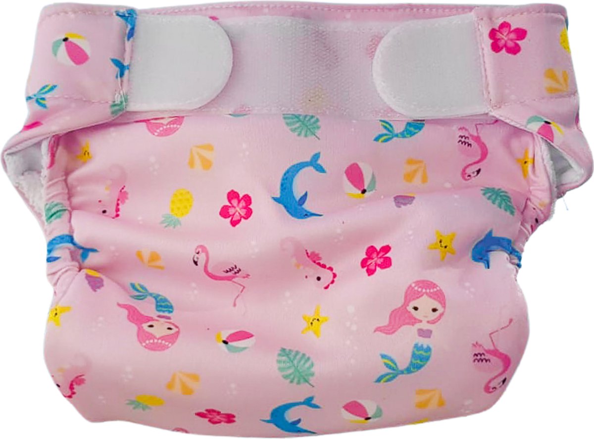 FREDS WASBARE ZWEMLUIER | ROZE MAAT 1 | 4 - 9KG | ZEEMEERMIN PRINT ZWEMBROEKJE | HOGE KWALITEIT | DUURZAAM | ELASTISCHE VERSTELBARE KLITTENBANDSLUITING VOOR COMFORTABELE LEKVRIJE PASVORM | CE & EAC KEURMERK |