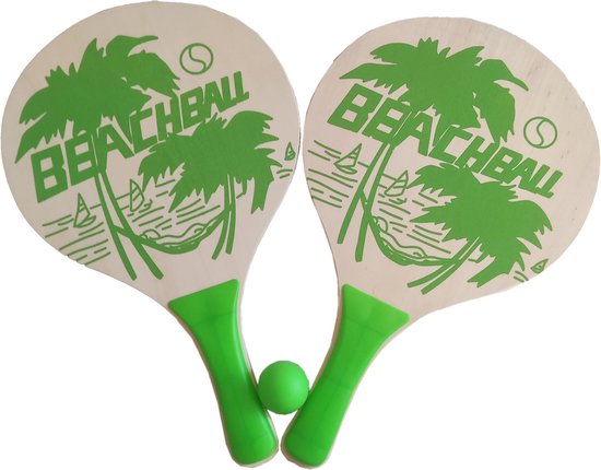 Summertime Beachball set - groen - hout - Rackets/batjes en bal ...