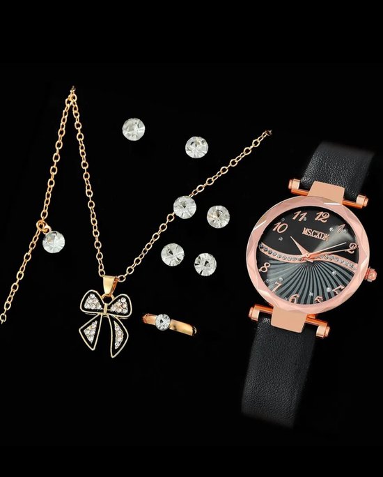 Horlogeset voor dames steentjes streep - geschenkdoos - cadeau set met horloge - ketting - armband - valentijn cadeautje voor haar - moederdag cadeau- kerstcadeau - sinterklaascadeau- Geschenk - Fashion - Elegant - Dames - Vrouw