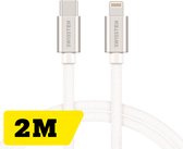 Swissten Lightning naar USB-C Kabel - 2M - Gevlochten kabel voor iPhone 7/8/X/11/12/13/14 - Zilver
