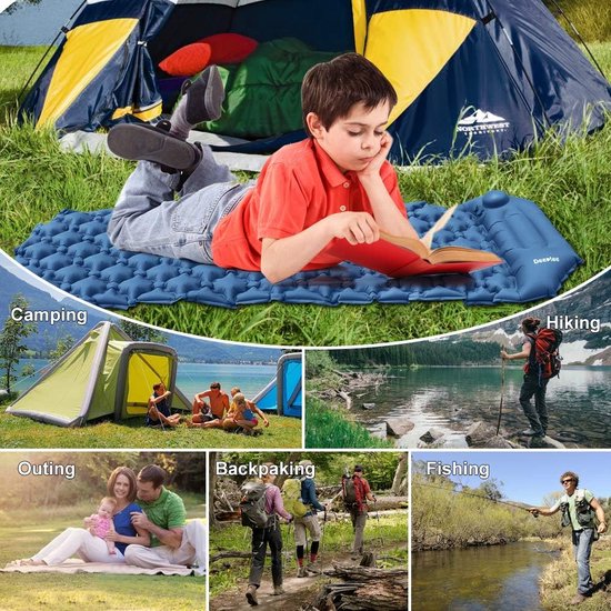 Campingmat, zelfopblazend, verdikt, dubbel campingmatras, ultralicht