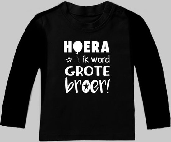 StylShop T-shirt lange mouw | Hoera ik word grote broer | zwart | maat 110/116