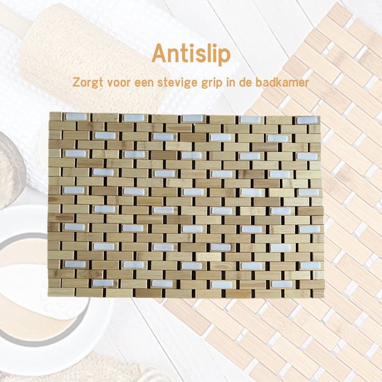 Arboledia Bamboe Badmat - Antislip Douchemat - 60x40 CM - Badkamermat - Badmat Antislip - Badmat Bamboe - Houten Badmat