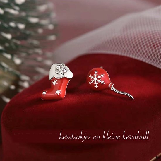 Gading® dames oorknoppen met kerstsokjes en kleine kerstballen-rood oorknoppen-15mm-7mm-kerste cadeau- zilver 925