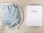 Casilin Unisex Badjas Fleece en Katoen Badstof - Dames en Heren - Cadeau voor Man en Vrouw - Cadeau Incl Luxe Geschenkdoos - Lichtblauw - L