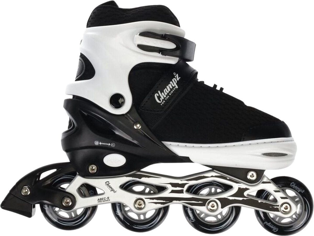 Champz Verstelbare Inline Skates voor Kinderen - Semi-Softboot - Zwart/Wit - Maat 38-42 - ABEC9 - Aluminium Frame - Professionele Skeelers - Champz