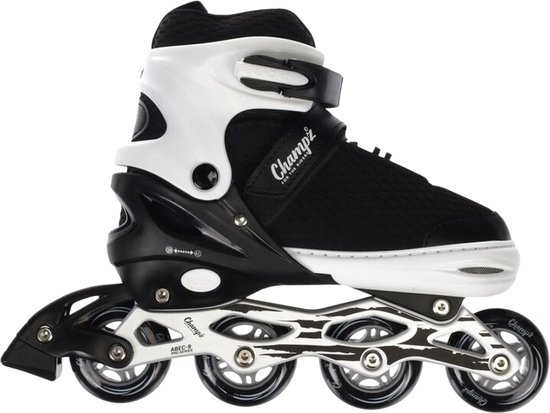 Champz Verstelbare Inline Skates voor Kinderen; Pro Skeelers - Zwart/Wit - Maat 38-42 - Semi-Softboot - ABEC9 - Aluminium Frame