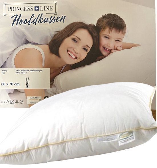 Princess Line katoenen tijk Hoofdkussen - Hotel kwaliteit - 60x70 cm- Set van 2-Stuks-Aanpasbaar met Ritssluiting