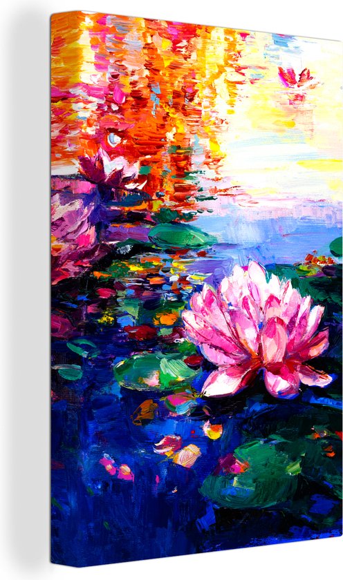 Toile - Peinture à l'huile - Fleurs - Water - Lys - Soleil - 80x120 cm - Décoration murale