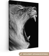 Canvas schilderij - Dieren - Leeuw en Leeuwin - Natuur - Zwart - Wit - Lion - Schilderijen op Canvas - Kamer decoratie - 80x120 cm - Canvasdoek - Wanddecoratie