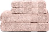 handdoekenset van 4 | 2 handdoeken 50x100 cm en 2 handdoeken 70x140 cm | Badstof badhanddoek & douchehanddoek XXL | 100% katoen - zacht | Sneldrogend | Bloem roze