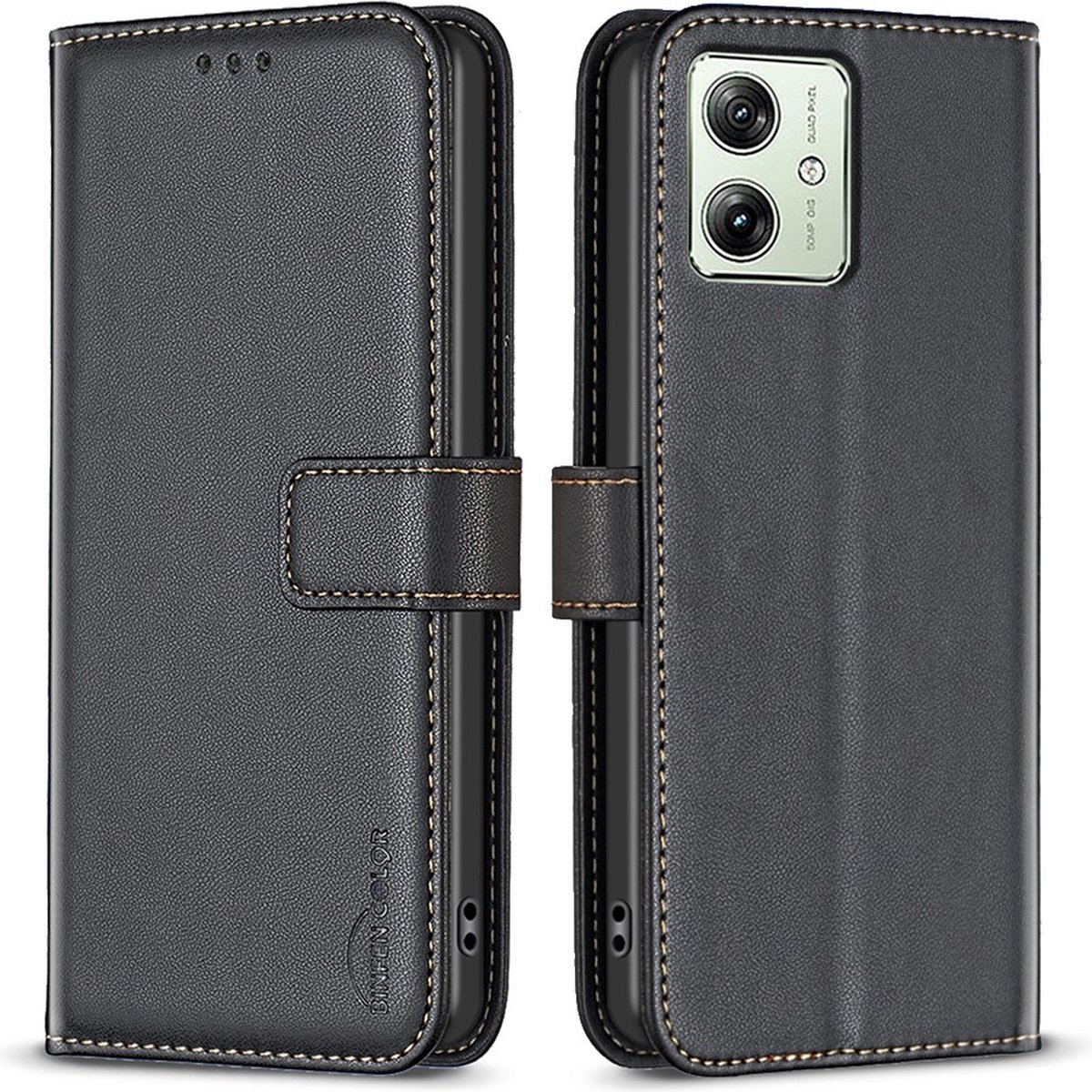 BINFEN Book Case - Geschikt voor Motorola Moto G54 Hoesje - Zwart