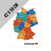 Poster/ affiche Map Duitsland | 42 x 59 cm | A2 formaat | Regio kaart met de belangrijkste steden | Aardrijkskunde | Landkaart | Deutschland | Map Germany | Duits | 2 stuks
