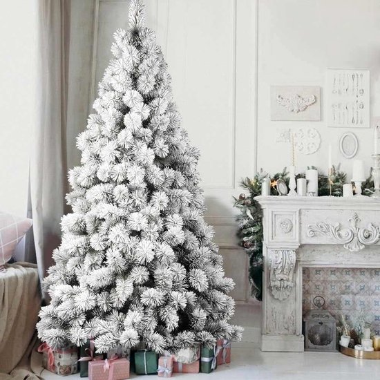 Foto: Kerstboom van de alpen super buschig compleet 468 takken grenen groen sneeuwgroen basis ijzer kruis hoge kwaliteit takken met sneeuw eenvoudige opening kerstdecoratie 210 cm