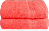 2-delige set extra grote katoenen badhanddoeken, 70 x 140 cm, ultra absorberend, compacte en lichte handdoek, koraaloranje
