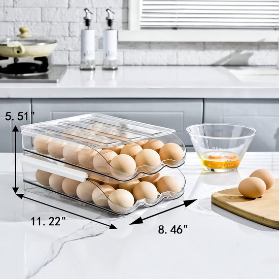 Distributeur à Œufs 4 Niveaux Transparent - Roulement Automatique - Capacité 30 Œufs - Pour Frigo